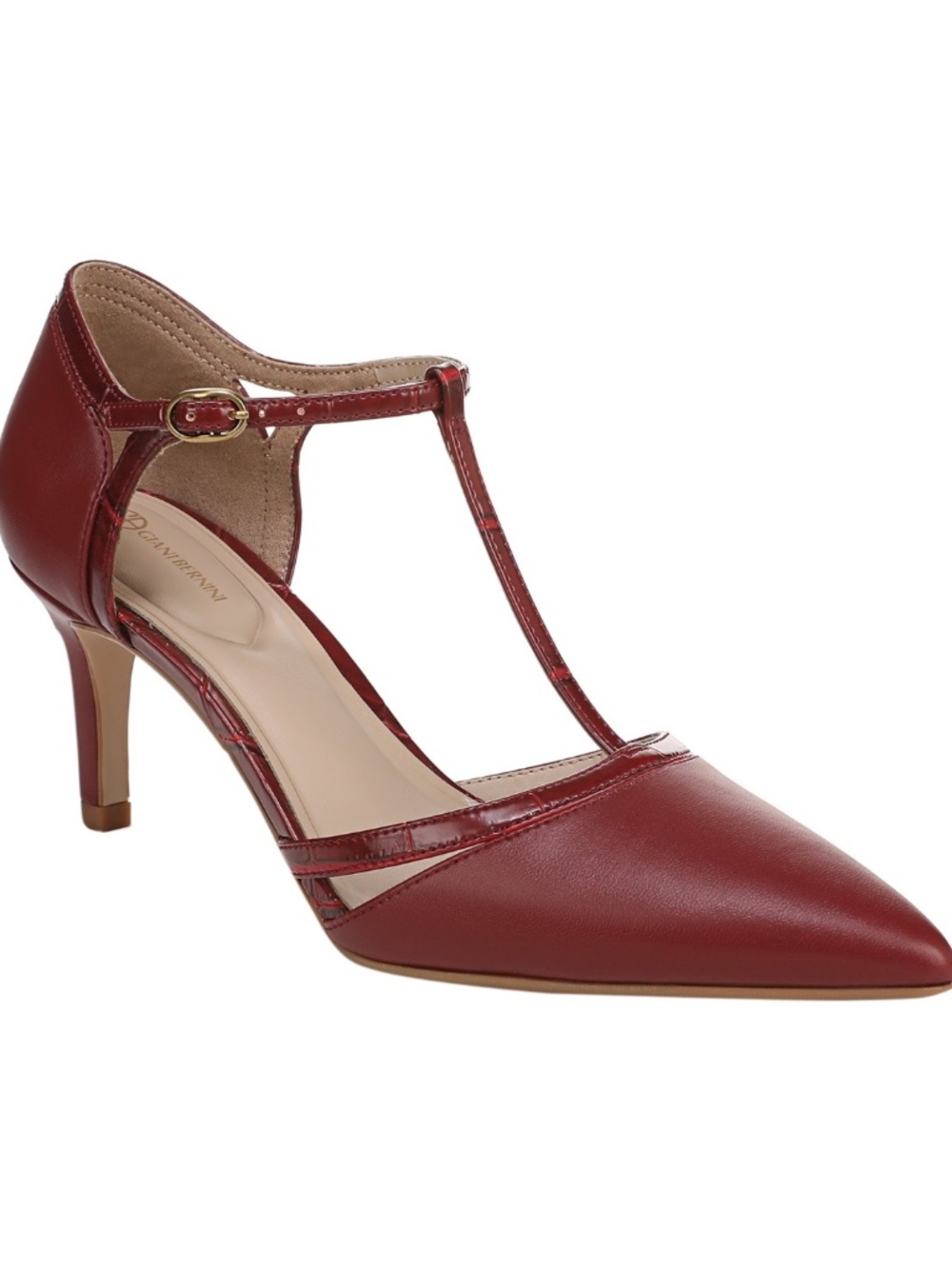 Giani Bernini Women's Ammelia Pointed Toe T-Strap Pumps, Scarlet Crush